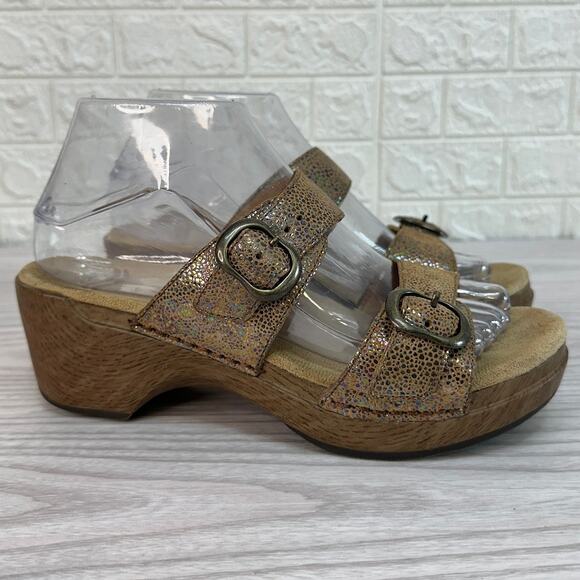 Dansko Sophie Slide Sandals WMNS 38 Wedge Brown Iridescent Grain Leather Slip on - Picture 1 of 8